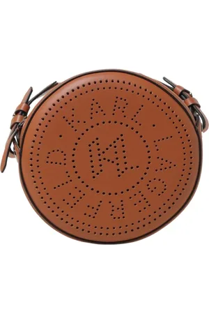 Karl Lagerfeld Femme, Sacs, Brun, Taille: ONE Size Pochette Ronde en Cuir Perforé