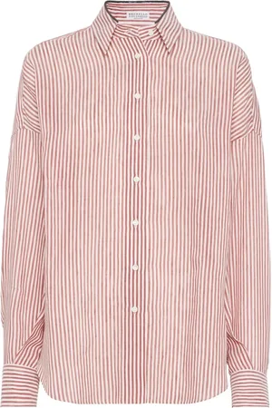 Brunello Cucinelli Femme, Blouses et Chemises, Rouge, Taille: 40 FR Chemise Bordeaux Col Classique