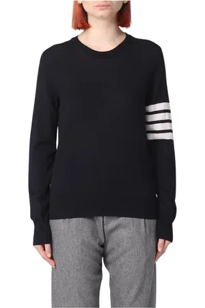 Thom Browne Femme, Pulls, Bleu, Taille: 38 FR Pull à col rond rayé en laine