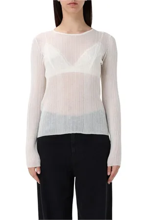 Pinko Femme, Pulls, Blanc, Taille: 38 FR Pull à Manches Longues Côtelé