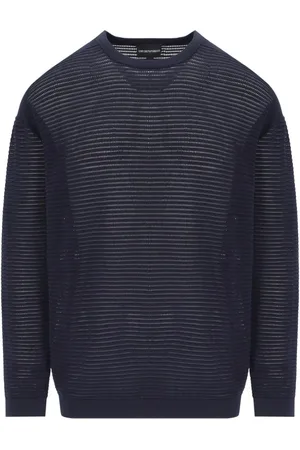 Emporio Armani Homme, Pulls, Bleu, Taille: L Pull Col Rond Bleu Marine avec Motif Micro Perforé