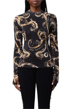VERSACE Femme, Pulls, Noir, Taille: 42 FR Pull Noir à Col Montant Tricoté