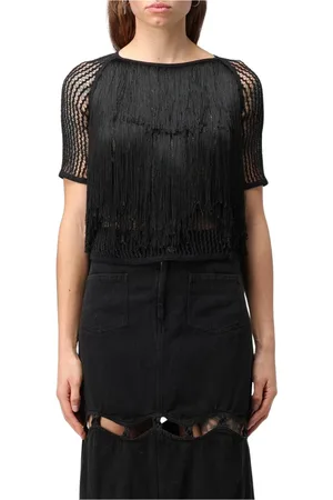 SEA Femme, Pulls, Noir, Taille: 42 FR Pull en Tricot à Franges Noir