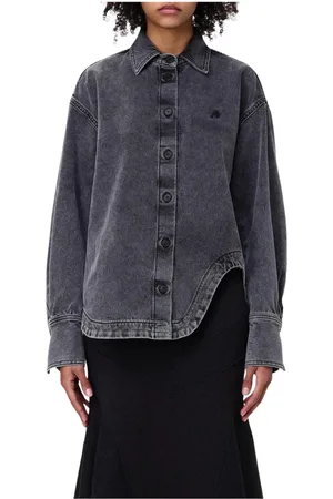 The Attico Femme, Blouses et Chemises, Noir, Taille: 36 FR Chemise Denim Noire Ourlet Asymétrique
