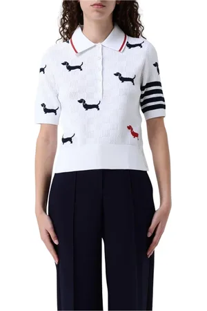 Thom Browne Femme, Tops, Blanc, Taille: 38 FR Polo Tricot Teckel Style