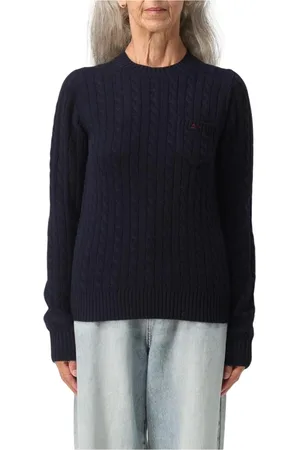 sun68 Femme, Pulls, Bleu, Taille: 42 FR Pull en Laine Bleu à Câble