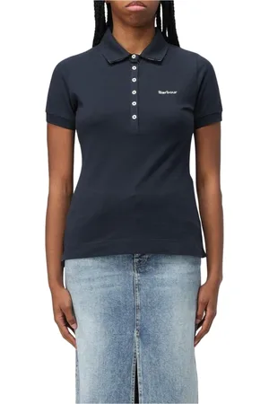 Barbour Femme, Tops, Bleu, Taille: 38 FR Polo blanc à manches courtes