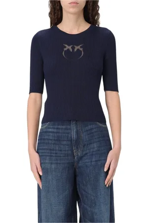 Pinko Femme, Pulls, Bleu, Taille: 42 FR Pull à Manches Courtes Côtelé