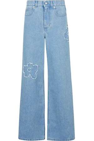 Marni Femme, Jeans, Bleu, Taille: 40 FR Jean Bleu à Jambes Larges avec Motifs Floraux