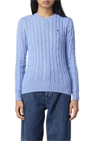 Ralph Lauren Femme, Pulls, Bleu, Taille: 40 FR Pull Blanc en Tricot Câblé