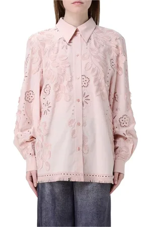 Alberta Ferretti Femme, Blouses et Chemises, Rose, Taille: 38 FR Chemise Blanche avec Détails en Broderie Anglaise