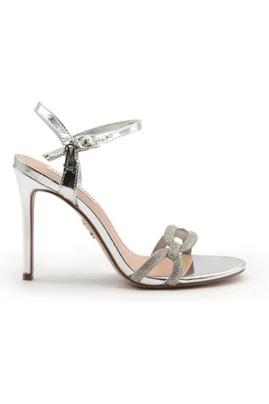 Steve Madden Femme, Chaussures, Gris, Taille: 40 EU Sandales à Talons Hauts Argent avec Strass