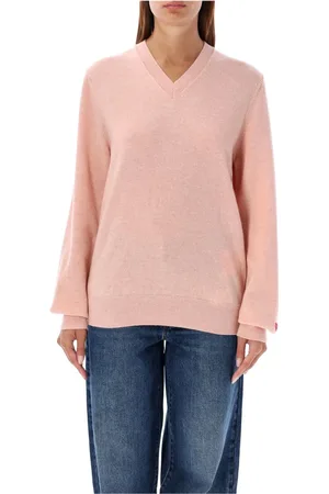 Comme des Garçons Femme, Pulls, Rose, Taille: 38 FR Tricot Rose Clair avec Patch Cœur Rouge