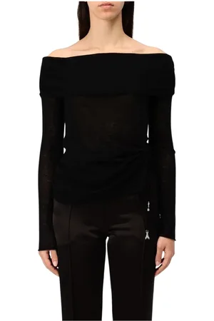 Patrizia Pepe Femme, Pulls, Noir, Taille: 42 FR Pull Noir à Épaules Dénudées et Détails en Tricot