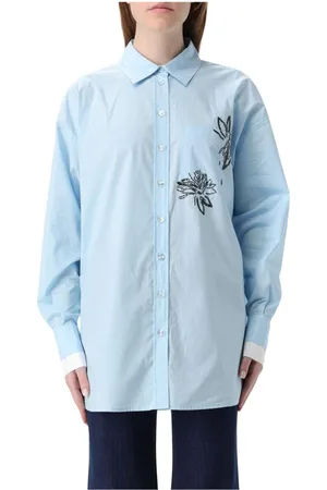 Twin-Set Femme, Blouses et Chemises, Bleu, Taille: 40 FR Chemise Bleue Brodée pour Femme