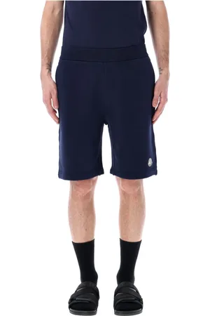Moncler Homme, Shorts, Bleu, Taille: L Shorts en Coton Bleu Marine avec Broderie du Logo