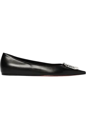 Amina Muaddi Femme, Chaussures, Noir, Taille: 38 EU Ballerines à Boucle en Cristal