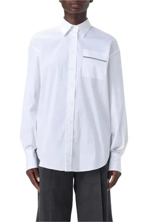 Brunello Cucinelli Femme, Blouses et Chemises, Blanc, Taille: 40 FR Chemise Popeline Blanche, Style Élégant