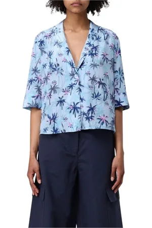 Zadig & Voltaire Femme, Blouses et Chemises, Bleu, Taille: 38 FR Chemisier en Soie Imprimé Palmier