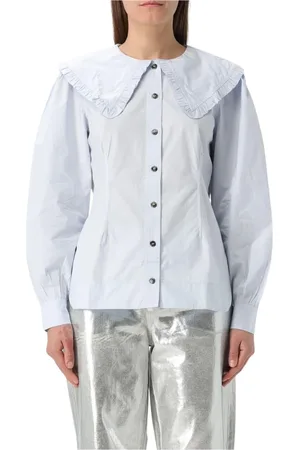 Ganni Femme, Blouses et Chemises, Blanc, Taille: 40 FR Chemise Blanche en Coton avec Col Claudine