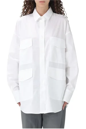 BARENA Femme, Blouses et Chemises, Blanc, Taille: 36 FR Chemise Blanche en Coton avec Poches