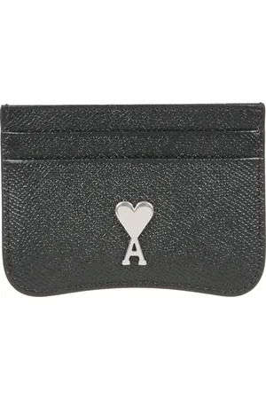 Ami Homme, Accessoires, Noir, Taille: ONE Size Porte-cartes en cuir avec motif monogramme argent