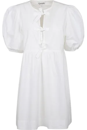 Ganni Femme, Robes, Blanc, Taille: 38 FR Robe courte à encolure ronde et manches bouffantes