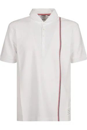 Thom Browne Homme, Tops, Blanc, Taille: L Polo à manches courtes à rayures