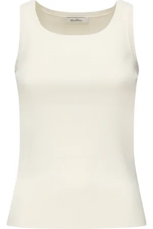 Max Mara Femme, Pulls, Blanc, Taille: 38 FR Haut Blanc Côtelé avec Logo en Relief