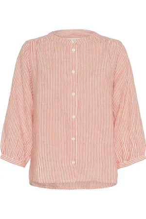 Part Two Femme, Blouses et Chemises, Rouge, Taille: 42 FR Chemisier en lin rayé avec col mandarin