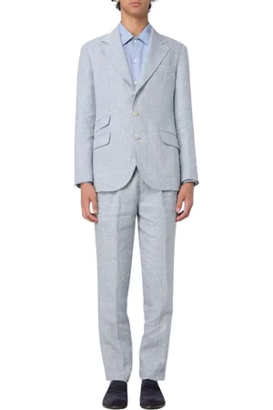 Brunello Cucinelli Homme, Costumes, Gris, Taille: M Ensemble Deux Pièces en Lin Bleu Marine