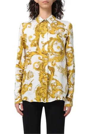 VERSACE Femme, Blouses et Chemises, Multicolore, Taille: 40 FR Chemise en Soie à Imprimé Baroque Élégante Blanche