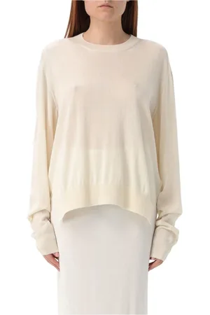 Jil Sander Femme, Pulls, Blanc, Taille: 42 FR Beige Wool Crew Neck Sweater
