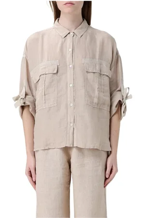 120% Lino Femme, Blouses et Chemises, , Taille: 36 FR Chemise en Lin Sable à Coupe Décontractée