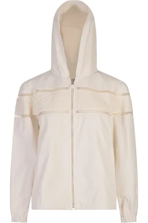 Moncler Femme, Vestes, Blanc, Taille: 40 FR Veste à Capuche Blanche avec Yoke en Soie
