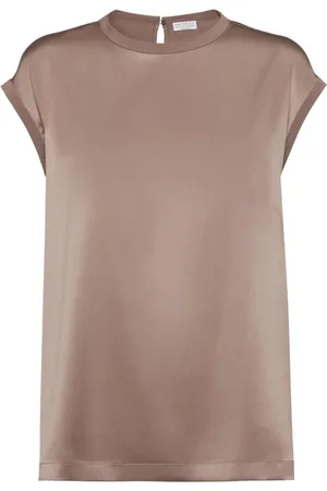 Brunello Cucinelli Femme, Blouses et Chemises, , Taille: 36 FR Taupe T-shirt Col Rond Manches Courtes