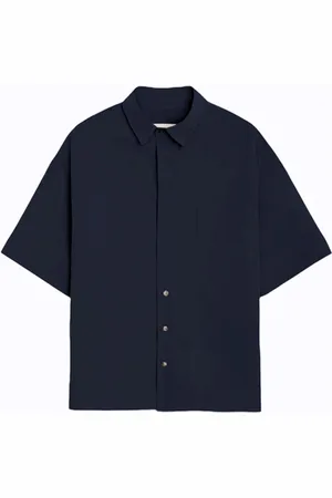 A PAPER KID Homme, Chemises, Bleu, Taille: M Chemise à manches courtes unie avec logo