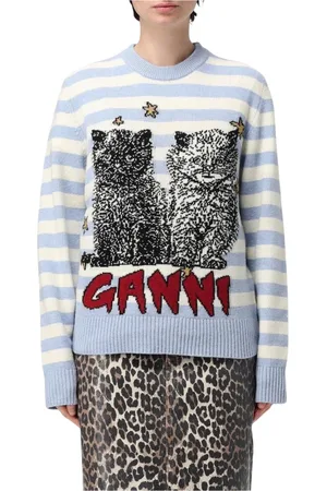 Ganni Femme, Pulls, Bleu, Taille: 42 FR Pull à Rayures Chat Bleu