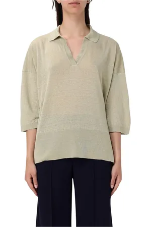 DRUMOHR Femme, Blouses et Chemises, Vert, Taille: 38 FR Polo en Tricot de Lin Vert