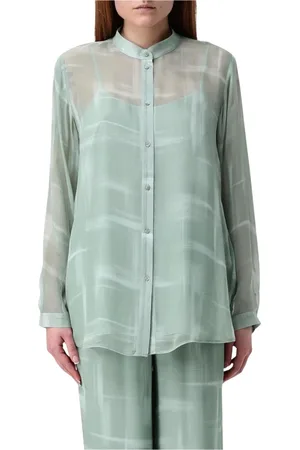 Armani Exchange Femme, Blouses et Chemises, Vert, Taille: 42 FR Chemisier en Soie à Imprimé Abstrait