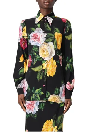 Dolce & Gabbana Femme, Blouses et Chemises, Multicolore, Taille: 34 FR Chemise en Soie à Imprimé Pivoine