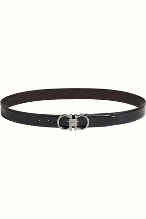 Salvatore Ferragamo Homme, Accessoires, Noir, Taille: 115 CM Ceinture en cuir de veau grainé noir avec boucle Gancini