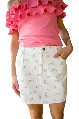 Crās Femme, Jupes, Blanc, Taille: 42 FR Jupe Mini Denim Floral