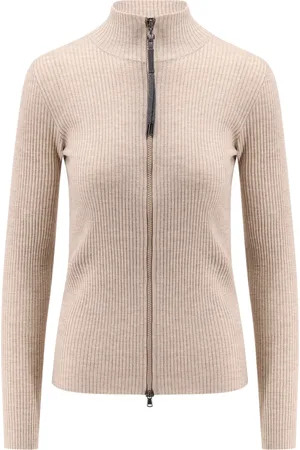 Brunello Cucinelli Femme, Pulls, Rose, Taille: 38 FR Cardigan de luxe avec fermeture éclair et détail Monile