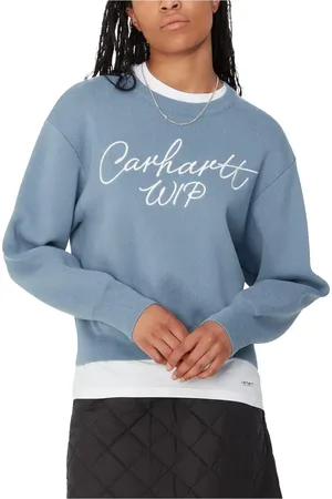 Carhartt Femme, Pulls, Bleu, Taille: 38 FR Pull Signature en Dusty Ice Wax