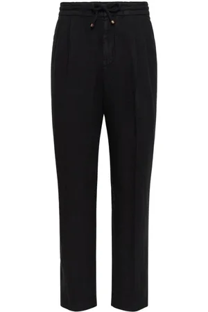 Brunello Cucinelli Homme, Pantalons, Noir, Taille: L Pantalon en lin noir à cordon élastique
