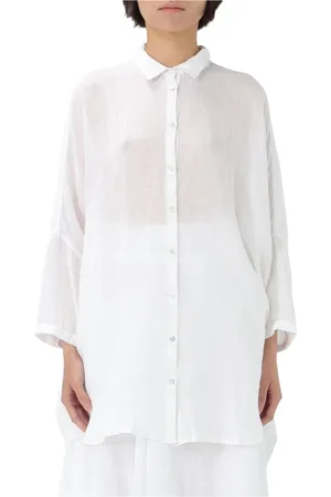 120% Lino Femme, Blouses et Chemises, Blanc, Taille: 36 FR Chemise Beige Oversize en Lin