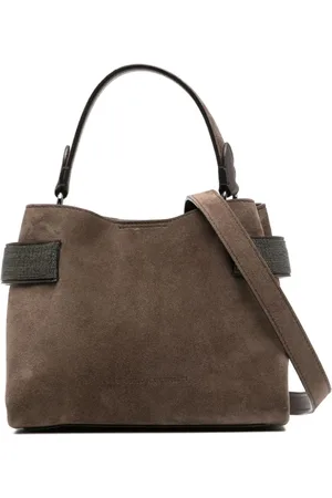 Brunello Cucinelli Femme, Sacs, Brun, Taille: ONE Size Sac en Daim Marron Café avec Détail de Chaîne