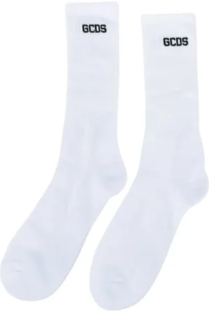 GCDS Unisex, Sous-vêtements, Blanc, Taille: M Chaussettes en coton-polyester avec logo
