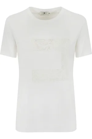 Elisabetta Franchi Femme, Tops, Blanc, Taille: 36 FR T-shirt en coton avec logo, manches courtes et col rond